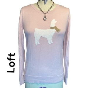 🆕 Soft Pink Loft white Llama wearing a Gold Scarf Sweater Small